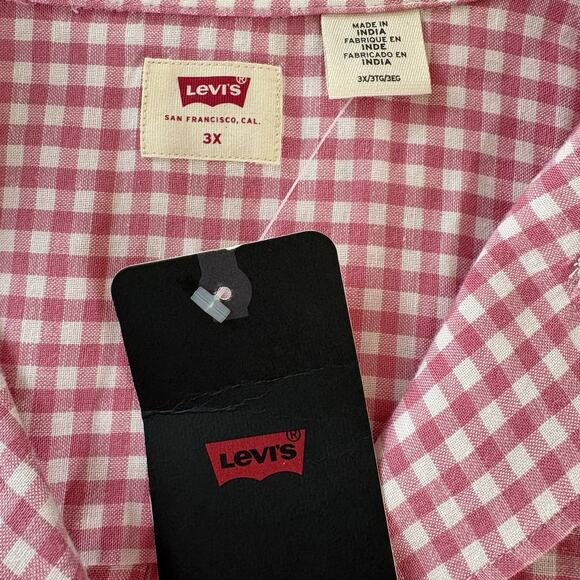 Levi's Women’s Resort Pink and White Gingham Button Down Short Sleeve Shirt 3X - Picture 6 of 12